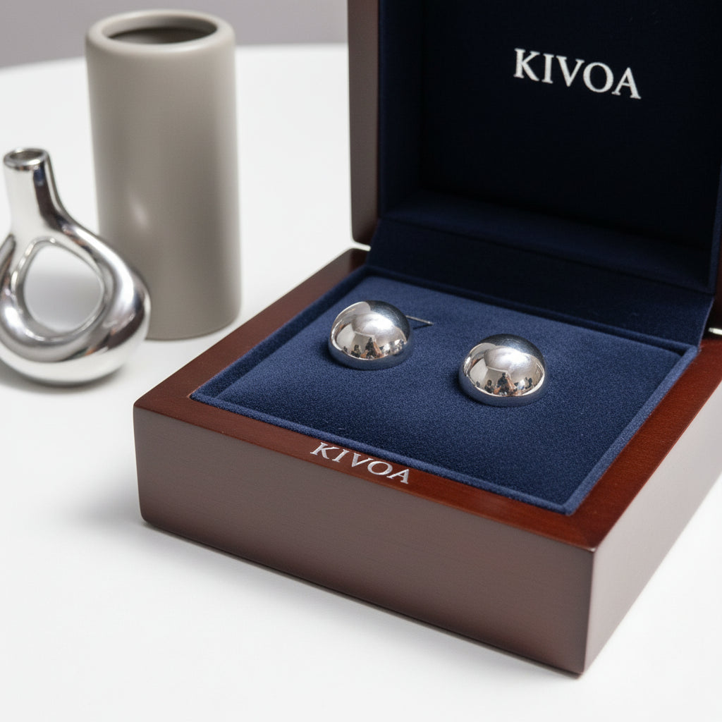 KIVOA Sterling Silver Dome Stud Earrings – Elegant & Hypoallergenic Jewelry