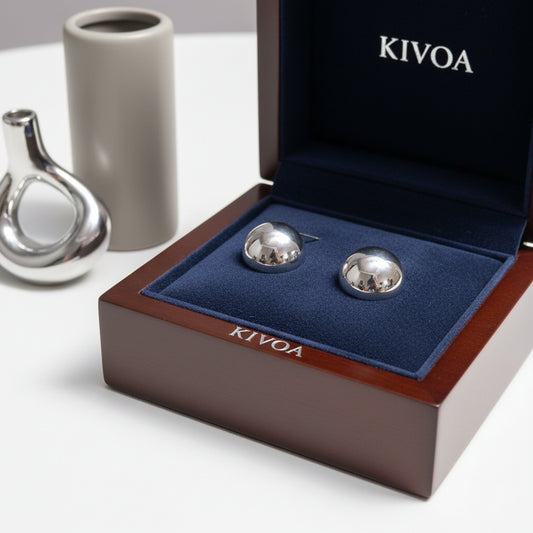 KIVOA Sterling Silver Dome Stud Earrings – Elegant & Hypoallergenic Jewelry