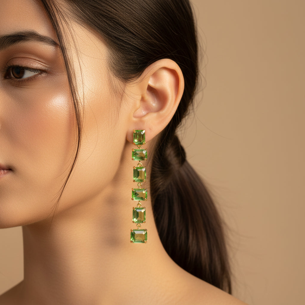 Emerald Cut Peridot Dangle Earrings - Green Gemstone Drop Earrings for Women