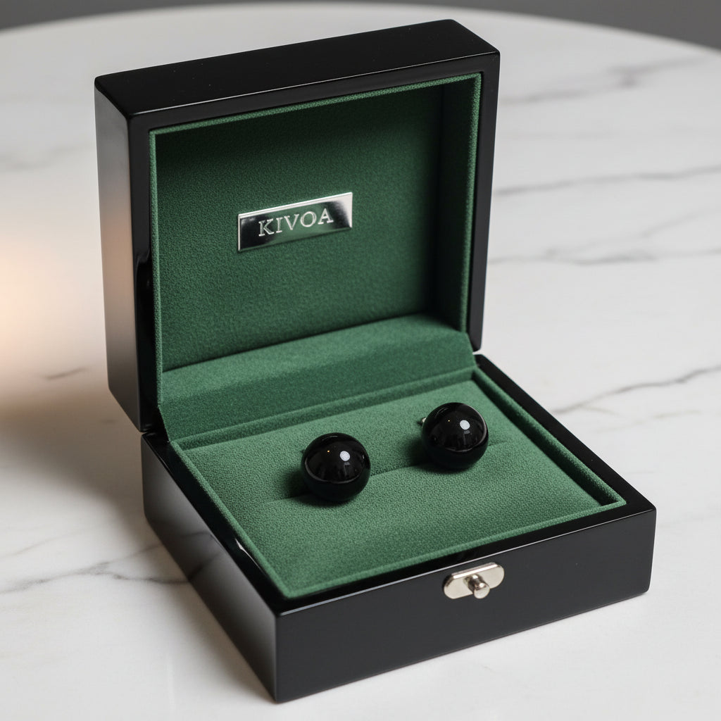 Kivoa Black Onyx Sphere Cufflinks for Men | Luxury Formal Wear Accessory