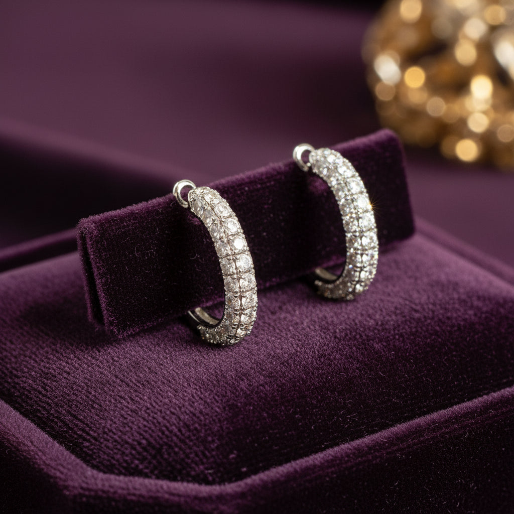 Dazzling Pave Diamond Hoop Earrings - Sterling Silver | Everyday Elegance