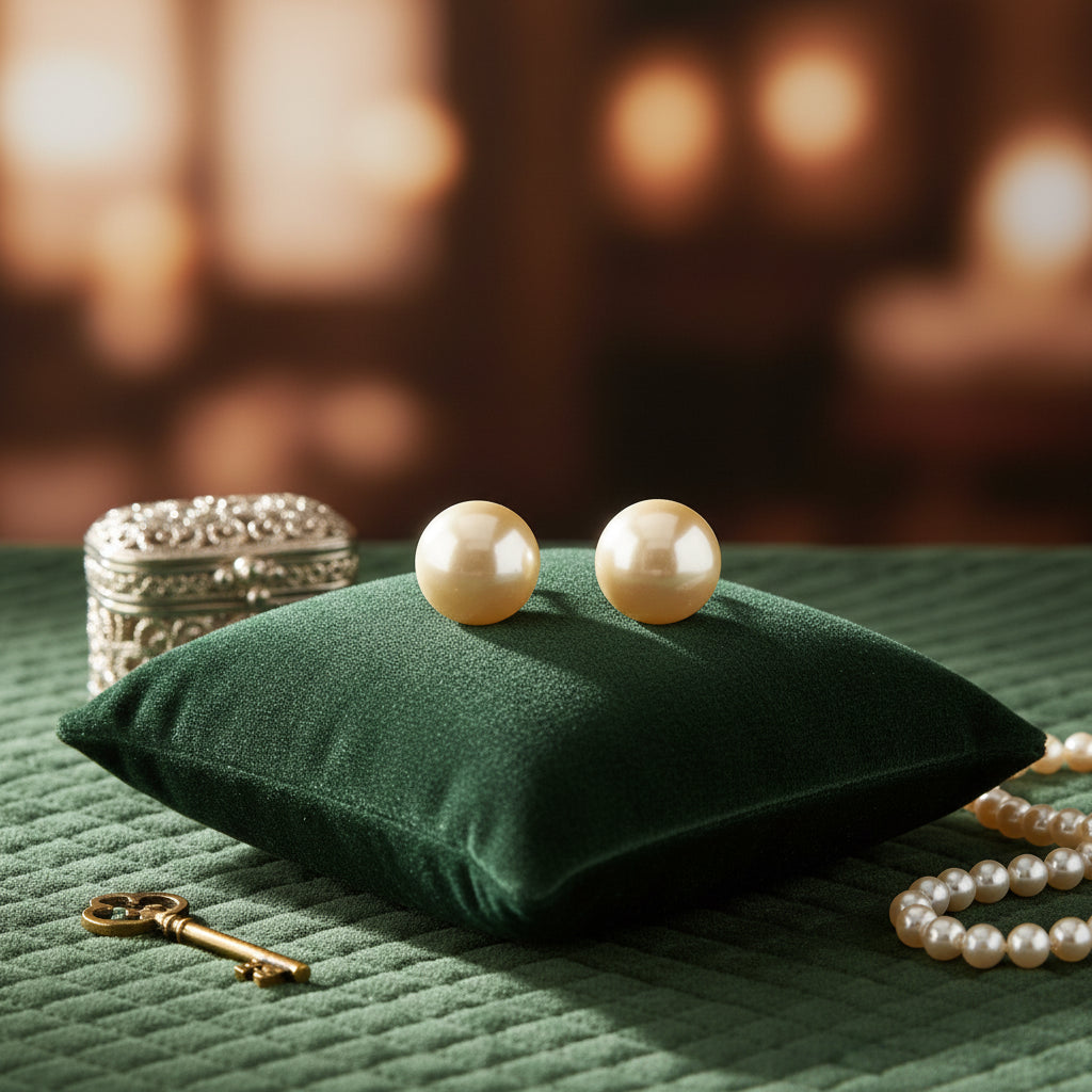 Luxurious Emerald Green Velvet Ring Bearer Pillow with Pearl Accents - Elegant Wedding & Jewelry Display