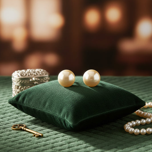 Luxurious Emerald Green Velvet Ring Bearer Pillow with Pearl Accents - Elegant Wedding & Jewelry Display