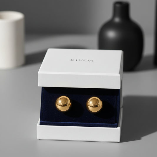 Kivoa Elegant Gold Sphere Cufflinks for Men - Polished Brass Modern Formal Wear Accessory