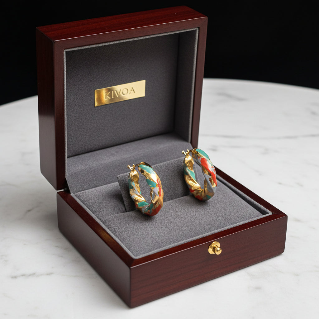 Kivoa Hand-Painted Enamel Hoop Earrings - Unique Artistic Jewelry