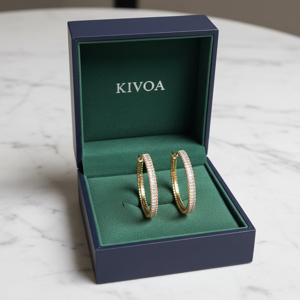 Kivoa Gold-Plated Baguette Zircon Hoop Earrings - Elegant Everyday Sparkle