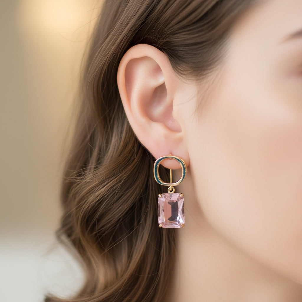 Chic Rose Quartz Drop Earrings - Gold Plated Dangle Fashion Jewelry