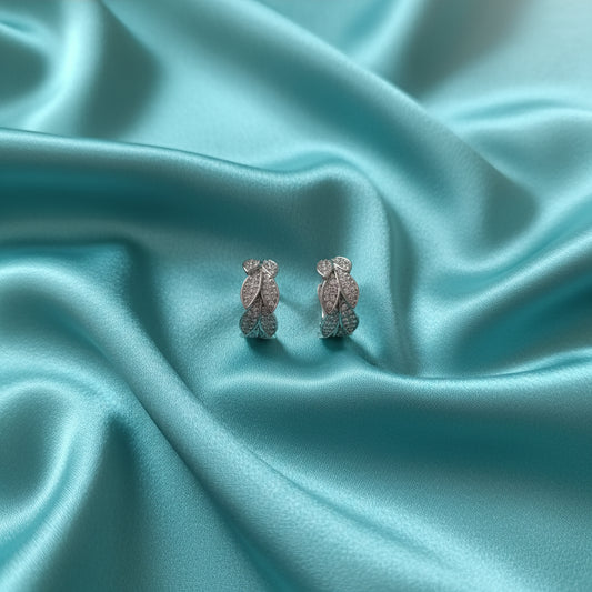 Silver Leaf Cubic Zirconia Hoop Earrings - Elegant & Sparkly | 925 Sterling Post