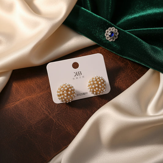 Elegant Pearl & Gold Cluster Stud Earrings for Women - Fashion Jewelry