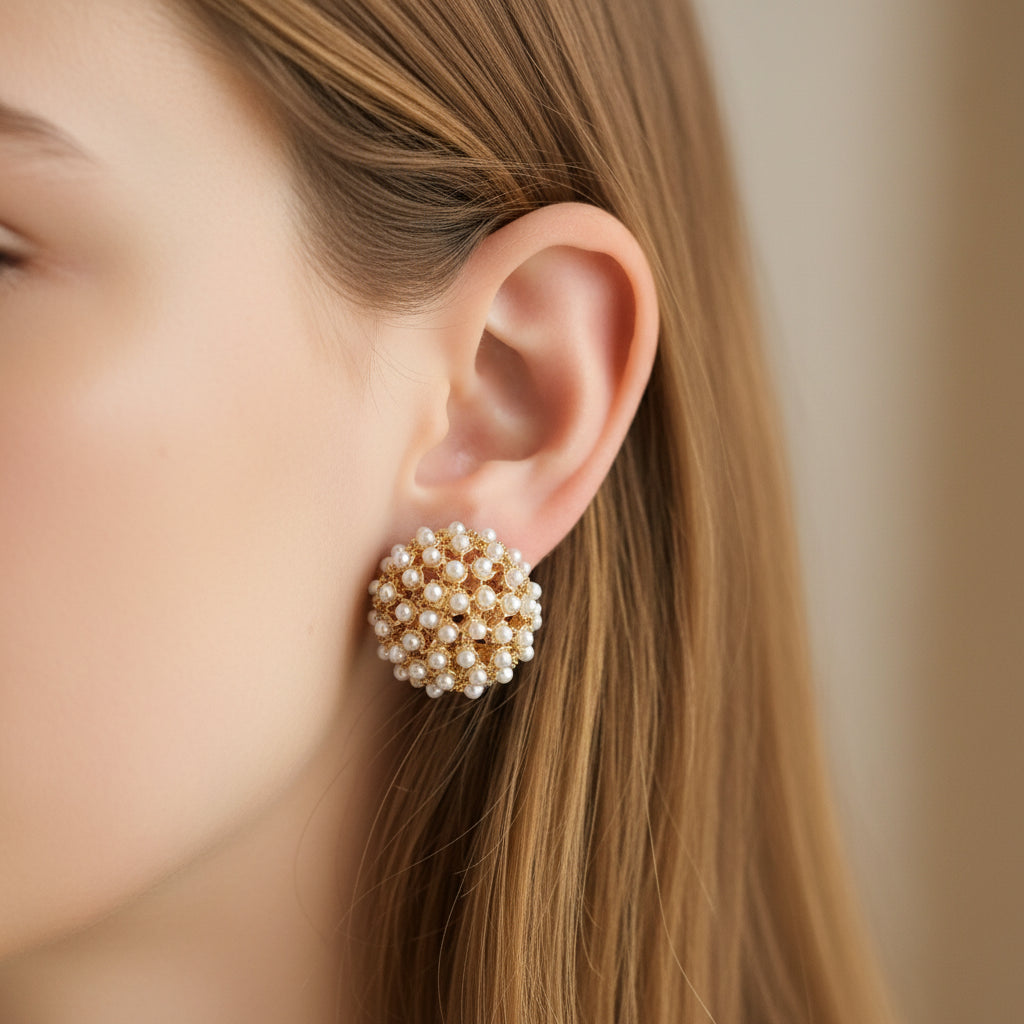 Elegant Pearl & Gold Cluster Stud Earrings for Women - Fashion Jewelry