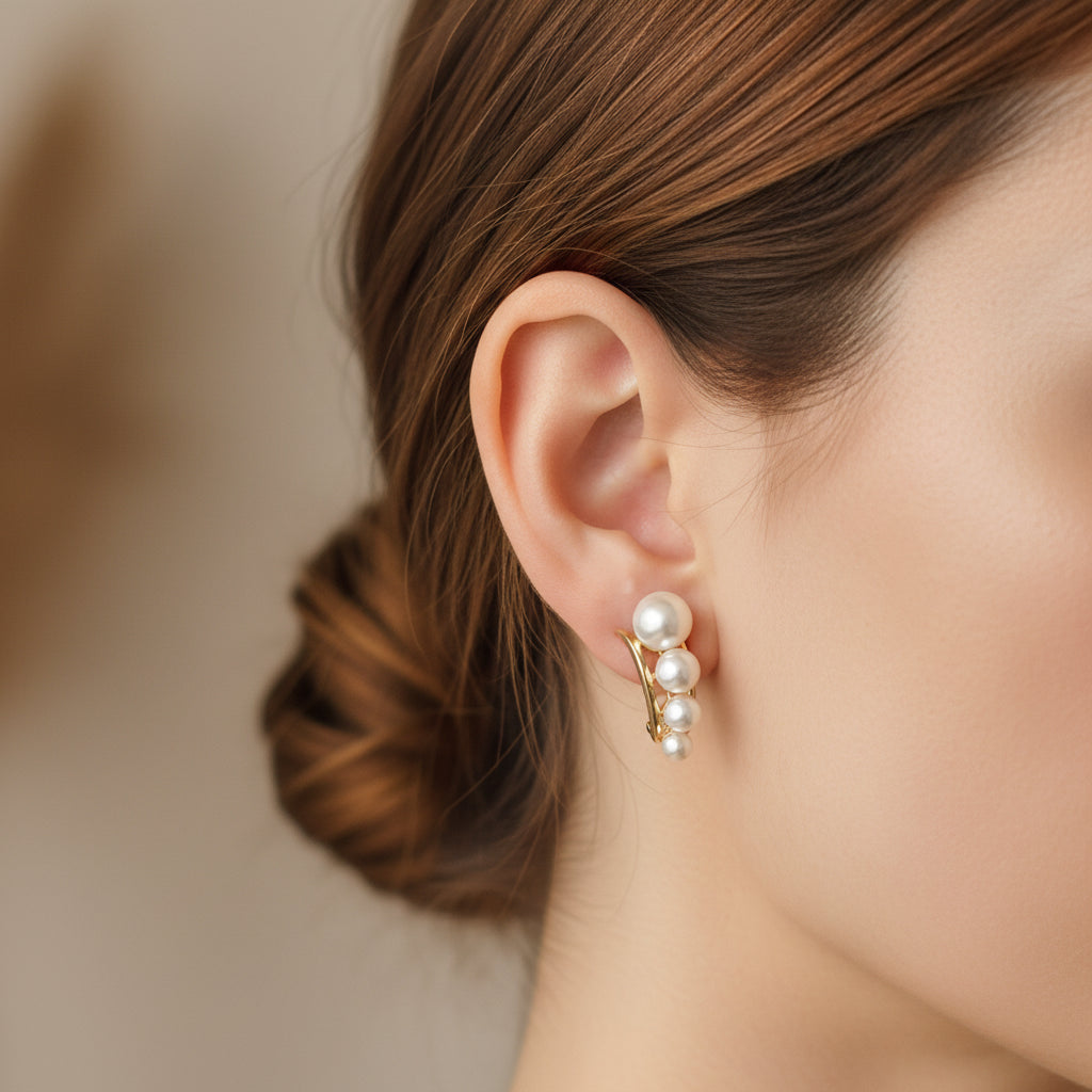 Elegant Pearl Cluster Stud Earrings - Gold Plated Fashion Jewelry