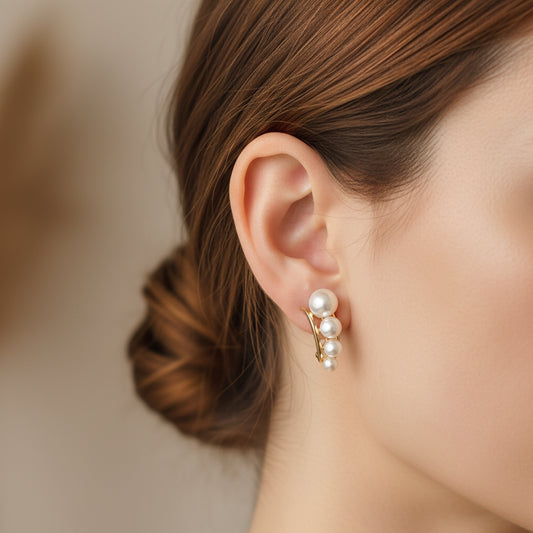 Elegant Pearl Cluster Stud Earrings - Gold Plated Fashion Jewelry