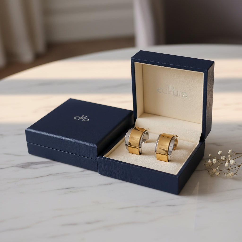 Two-Tone Arc Hoop Earrings - Gold & Silver Plated Statement Jewelry