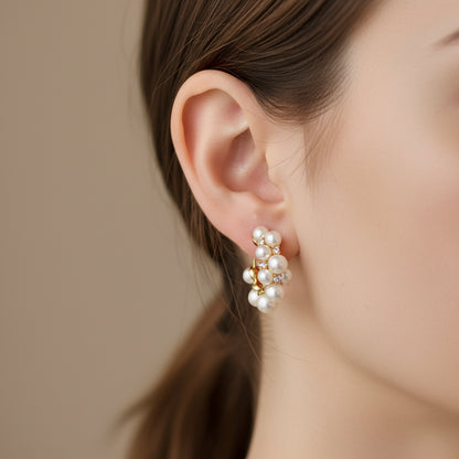 Elegant Pearl & Zircon C-Hoop Earrings - Fashion Jewelry for Women