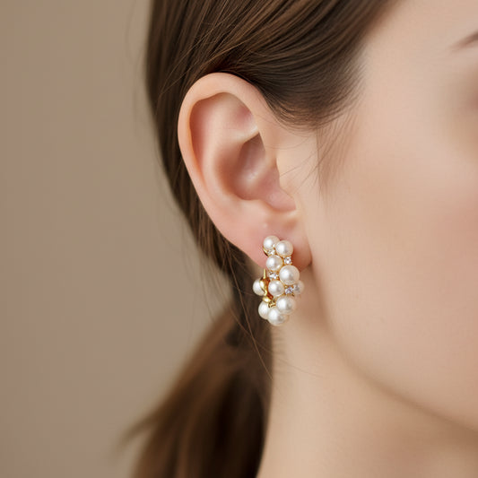 Elegant Pearl & Zircon C-Hoop Earrings - Fashion Jewelry for Women
