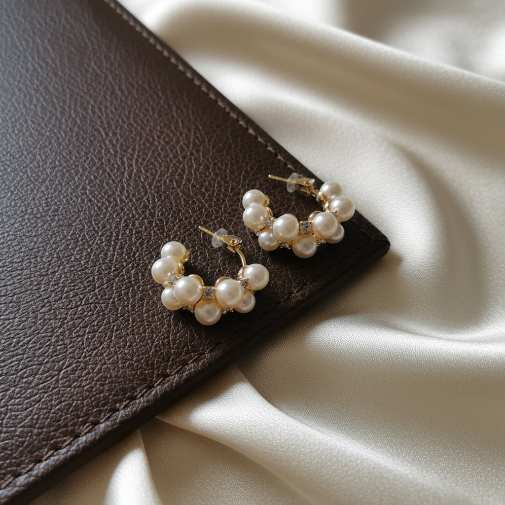 Elegant Pearl & Zircon C-Hoop Earrings - Fashion Jewelry for Women