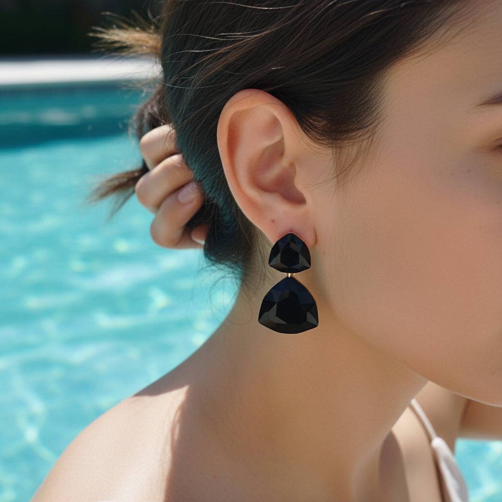 Elegant Black Geometric Drop Earrings - Silver 925 Needle Fashion Jewelry