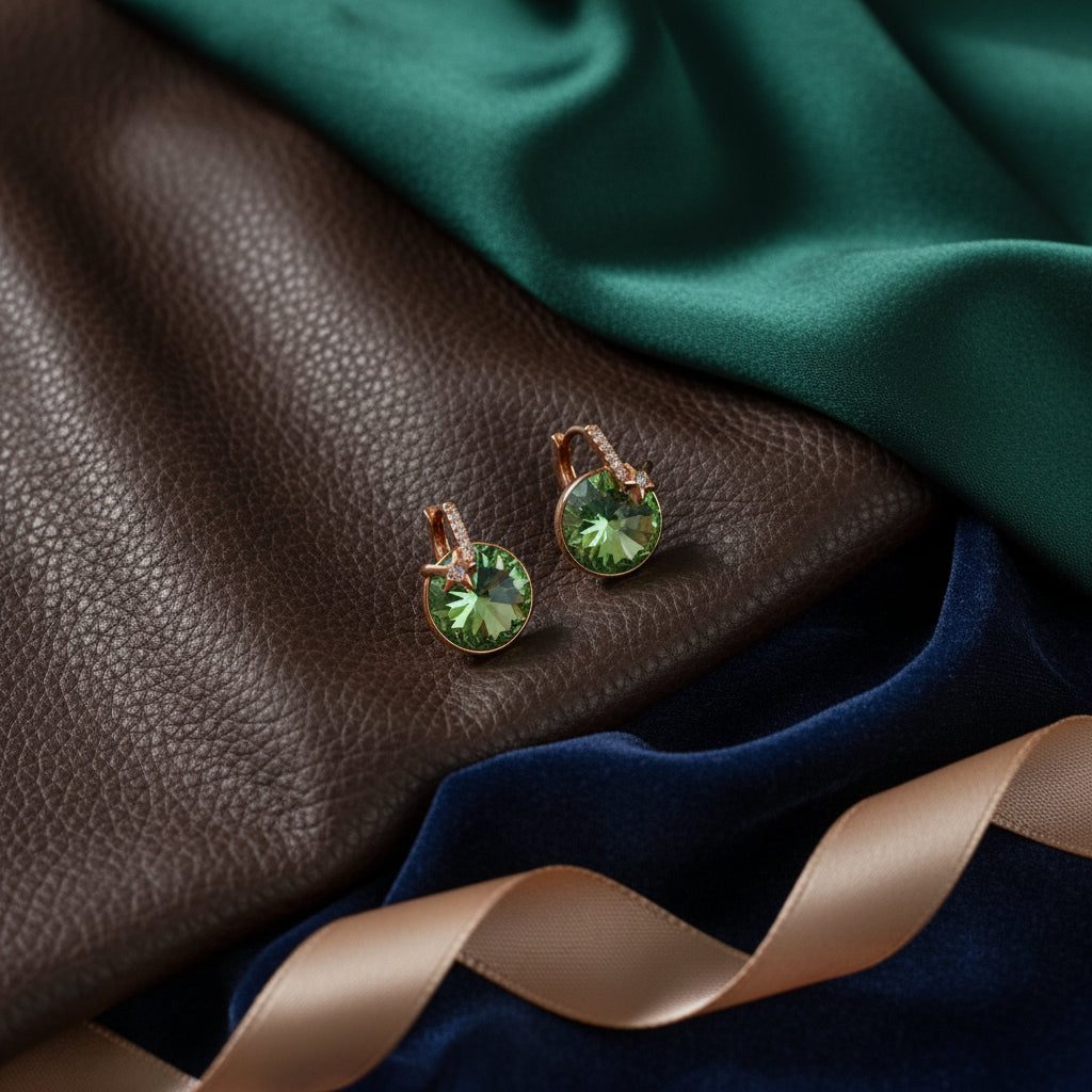 Achetí Green Crystal & Rose Gold Hoop Earrings - Dainty & Elegant Jewelry