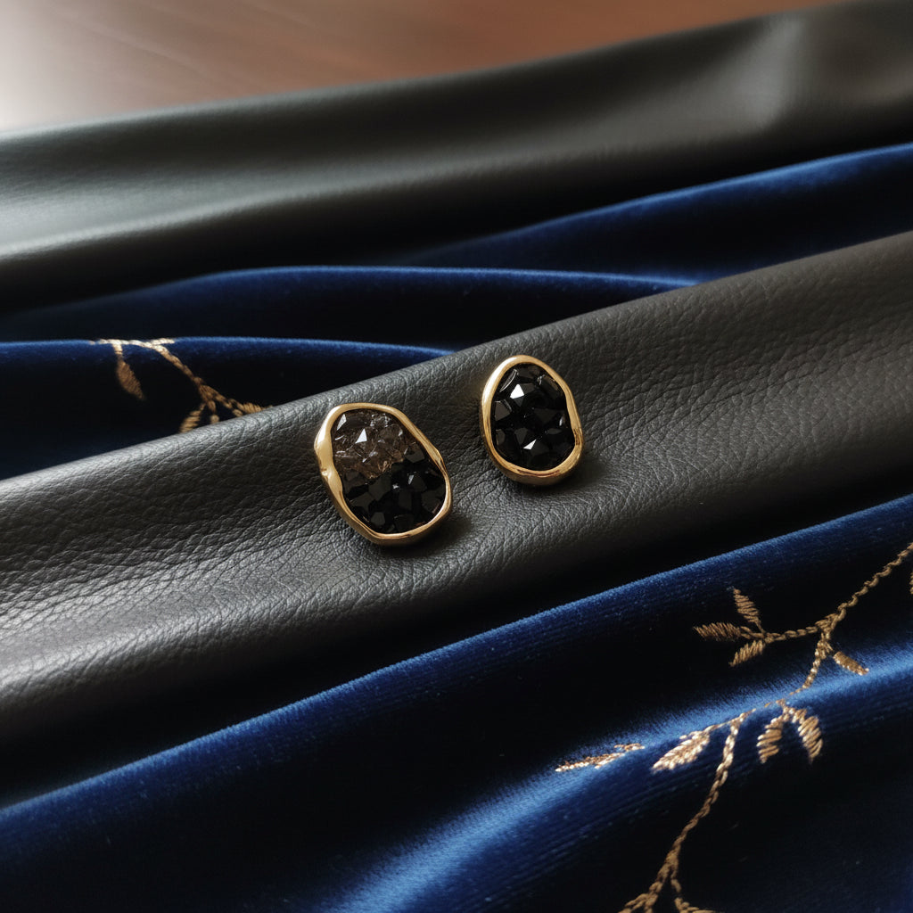 Chic Gold-Plated Irregular Black Stone Stud Earrings for Women