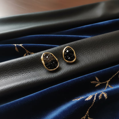 Chic Gold-Plated Irregular Black Stone Stud Earrings for Women