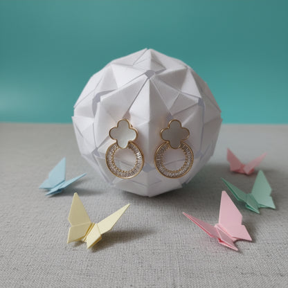 Elegant Clover & Zircon Hoop Earrings - Dainty Gold-Plated Fashion Jewelry