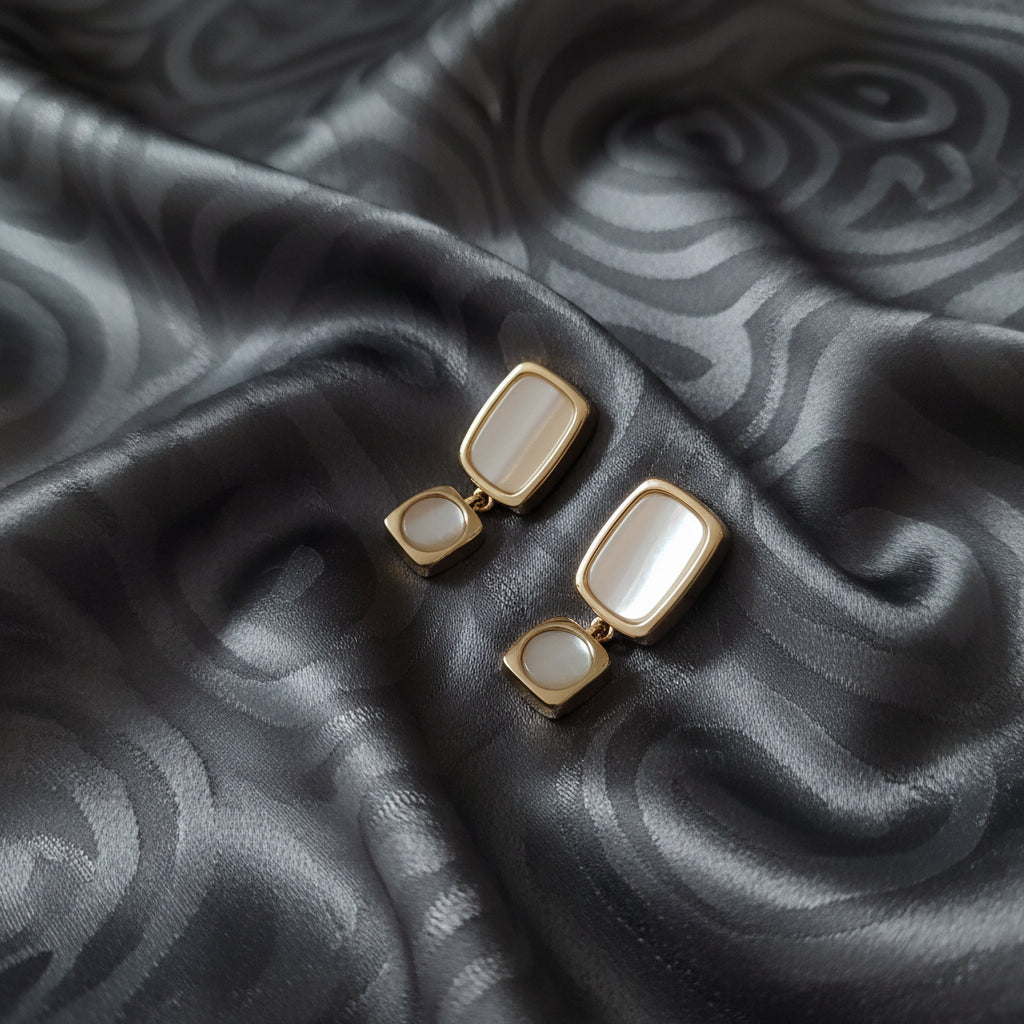 SHICAINI Gold Plated Square Dangle Earrings - Elegant Mother of Pearl Drop Earrings