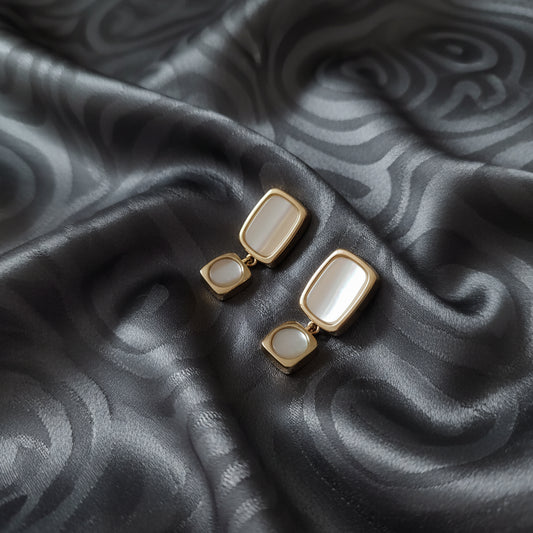 SHICAINI Gold Plated Square Dangle Earrings - Elegant Mother of Pearl Drop Earrings