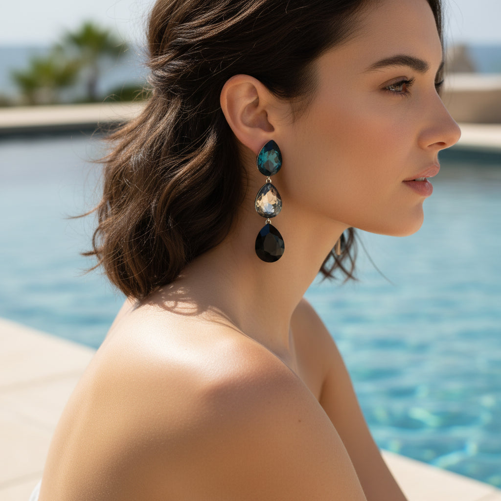 Dazzling Teardrop Crystal Drop Earrings - Multi-Color Gemstone Fashion Jewelry