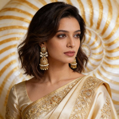 Handcrafted Pearl & Kundan Gold Jhumka Earrings - Indian Ethnic Bridal Jewelry