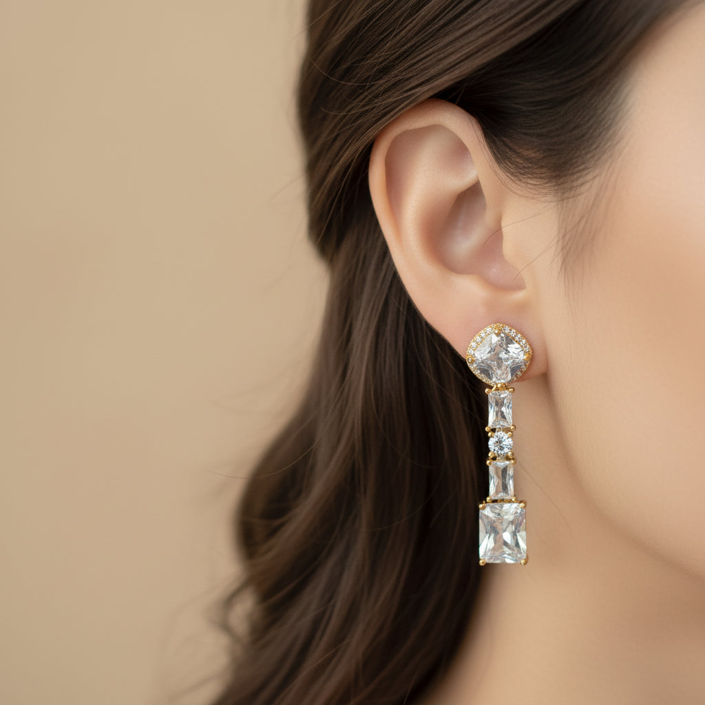 Elegant Gold Plated Cubic Zirconia Dangle Earrings for Women