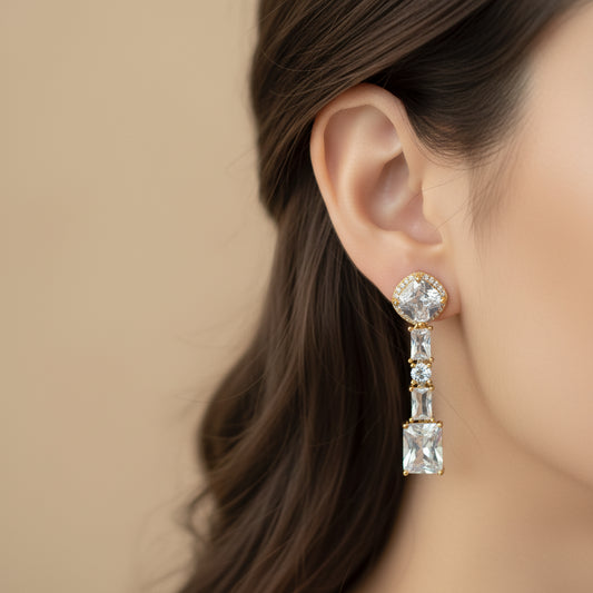 Elegant Gold Plated Cubic Zirconia Dangle Earrings for Women