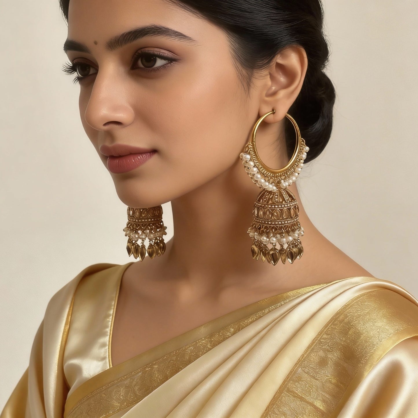 Indian Pearl Gold Jhumka Earrings for Women - Traditional Ethnic Danglers