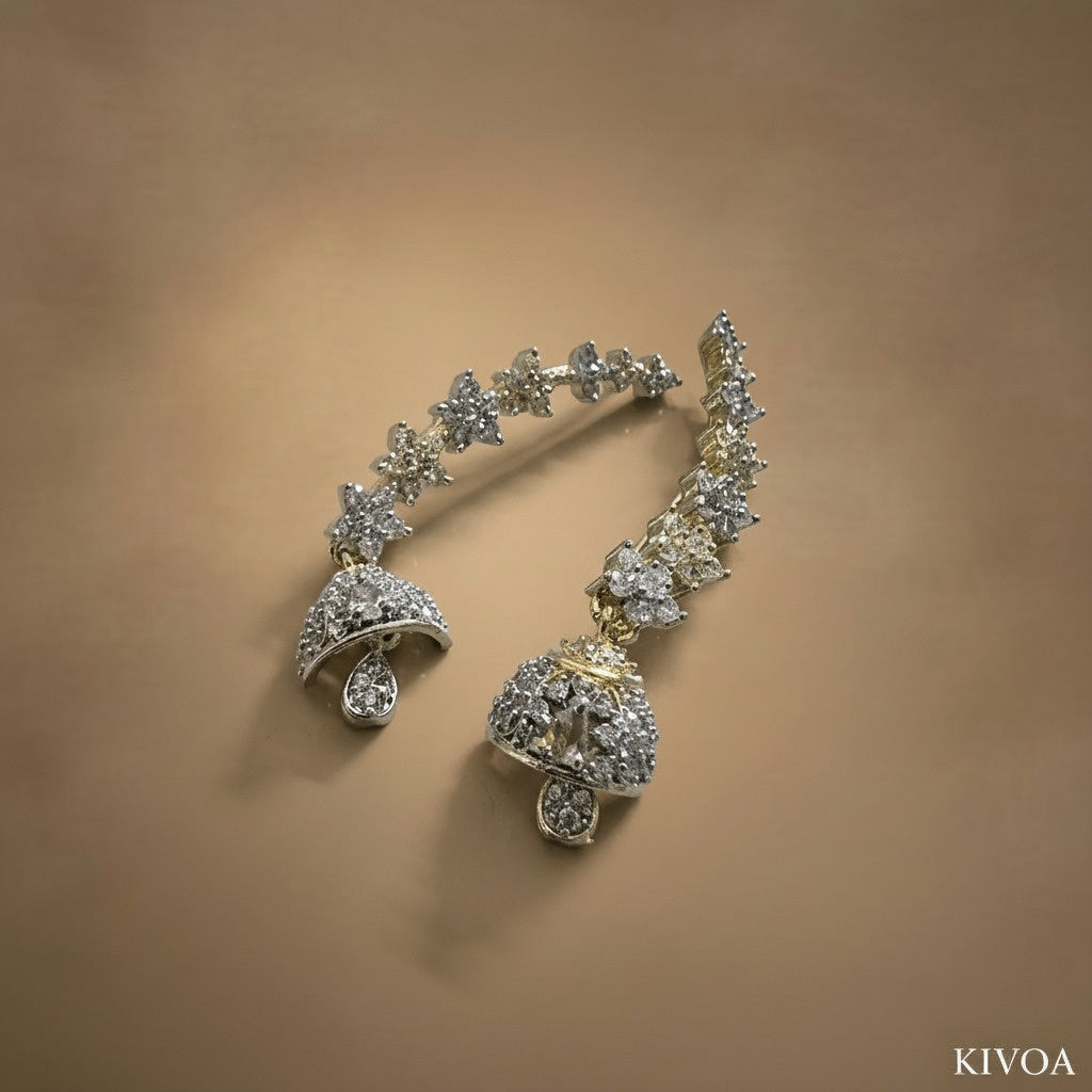 Sparkling CZ Vine Ear Cuff with Jhumka Drop Earrings