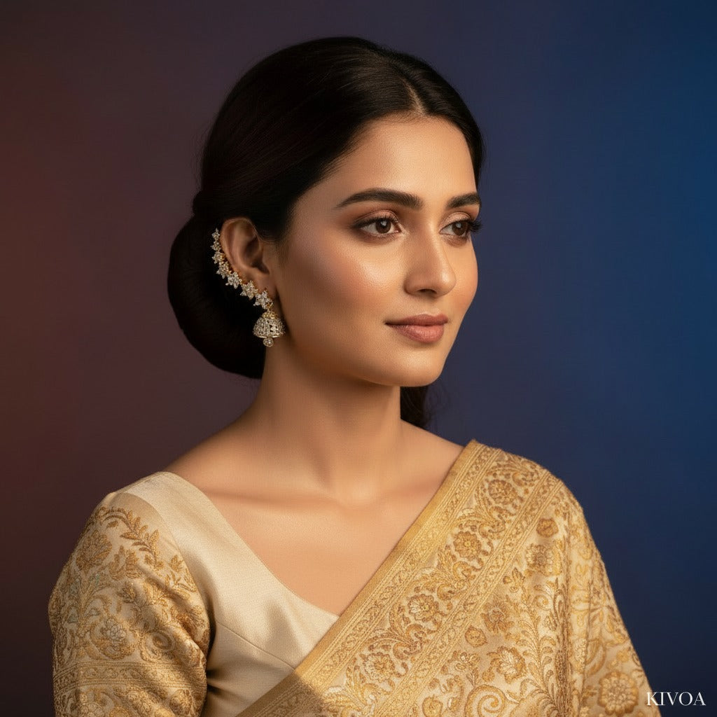 Sparkling CZ Vine Ear Cuff with Jhumka Drop Earrings