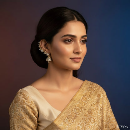 Sparkling CZ Vine Ear Cuff with Jhumka Drop Earrings