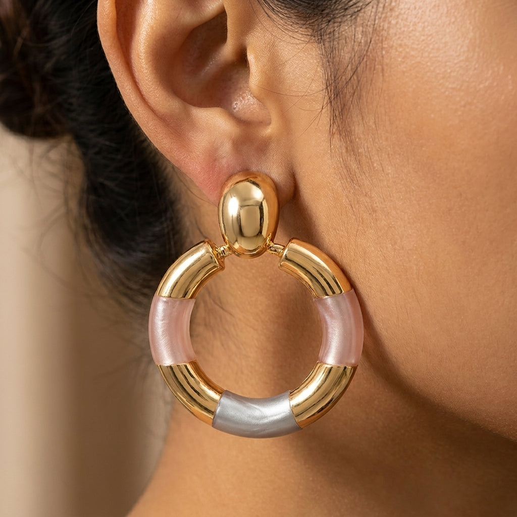 Modern Gold & Color-Block Resin Statement Hoop Earrings