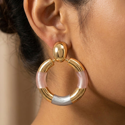 Modern Gold & Color-Block Resin Statement Hoop Earrings