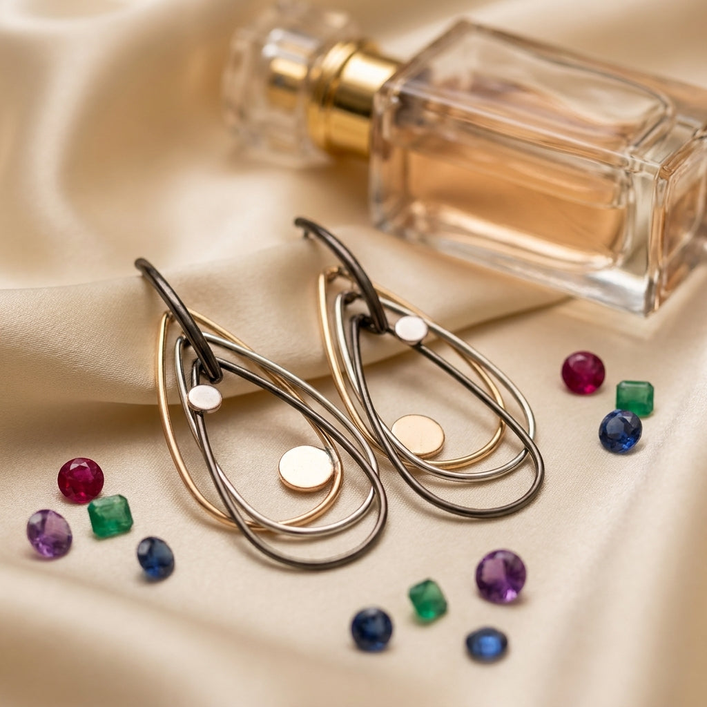 Modern Mixed Metal Layered Teardrop Earrings