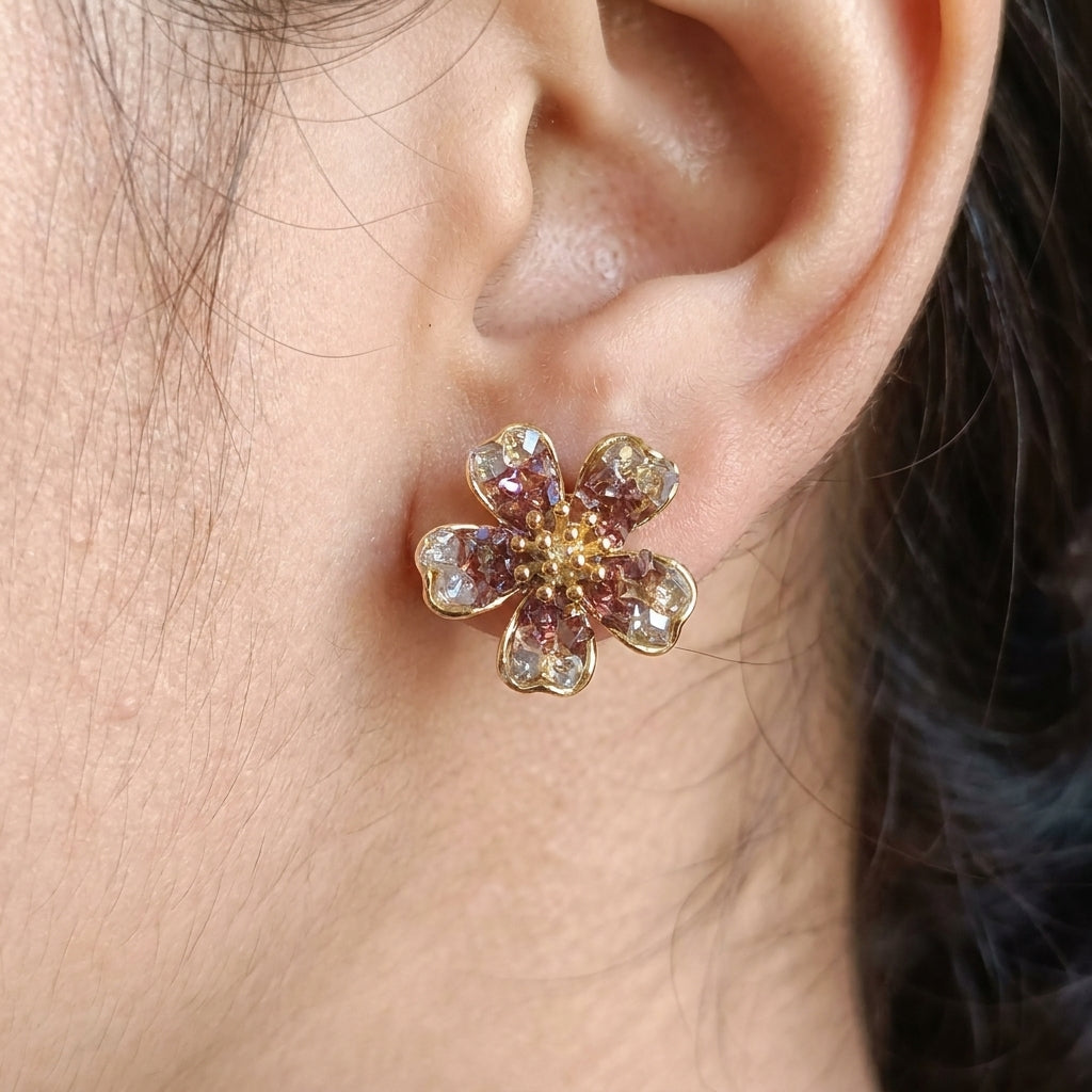 Sparkling Amethyst & Clear Crystal Floral Stud Earrings