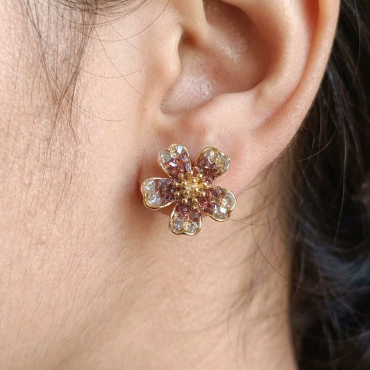 Sparkling Amethyst & Clear Crystal Floral Stud Earrings