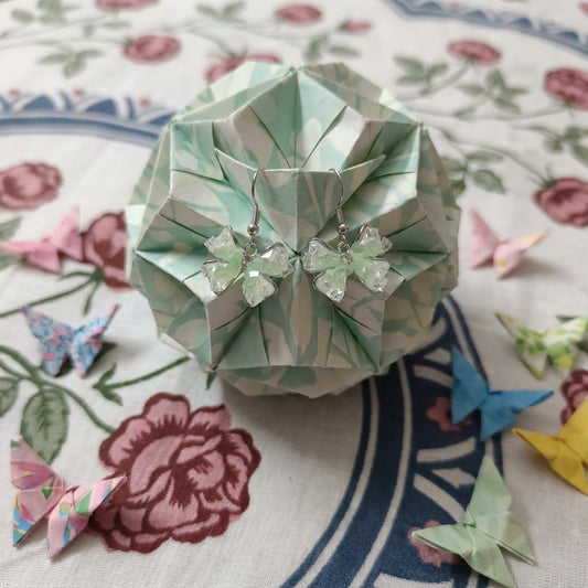 Elegant Silver Tone Green Crystal Bow Stud Earrings