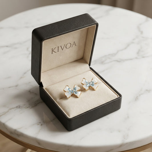 Elegant Pearlescent Enamel Floral Bow Stud Earrings