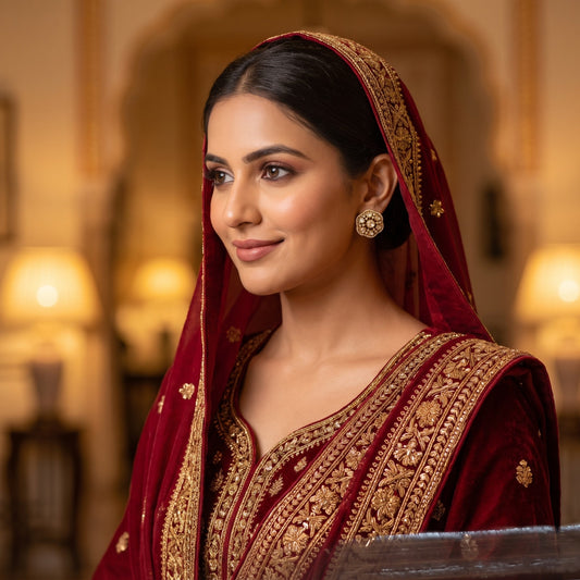 Luxurious Round Kundan Stud Earrings in Antique Gold Finish