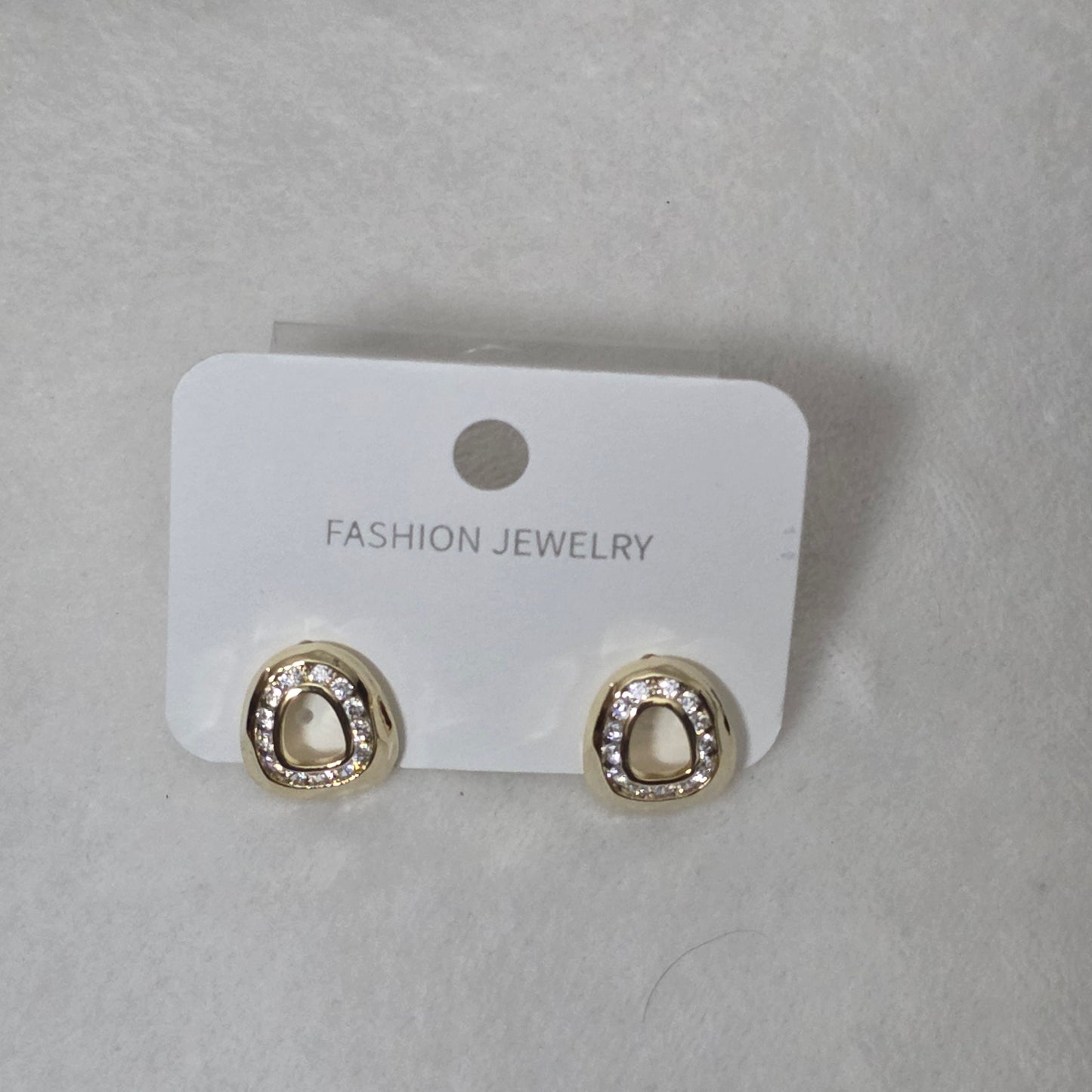 Gold Plated CZ Open Oval Stud Earrings - Modern Irregular Design