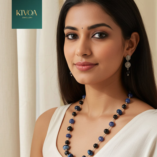 Elegant Blue Onyx Beaded Necklace