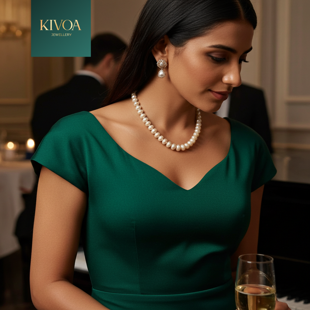 Elegant Pearl & Diamond Jewellery Set