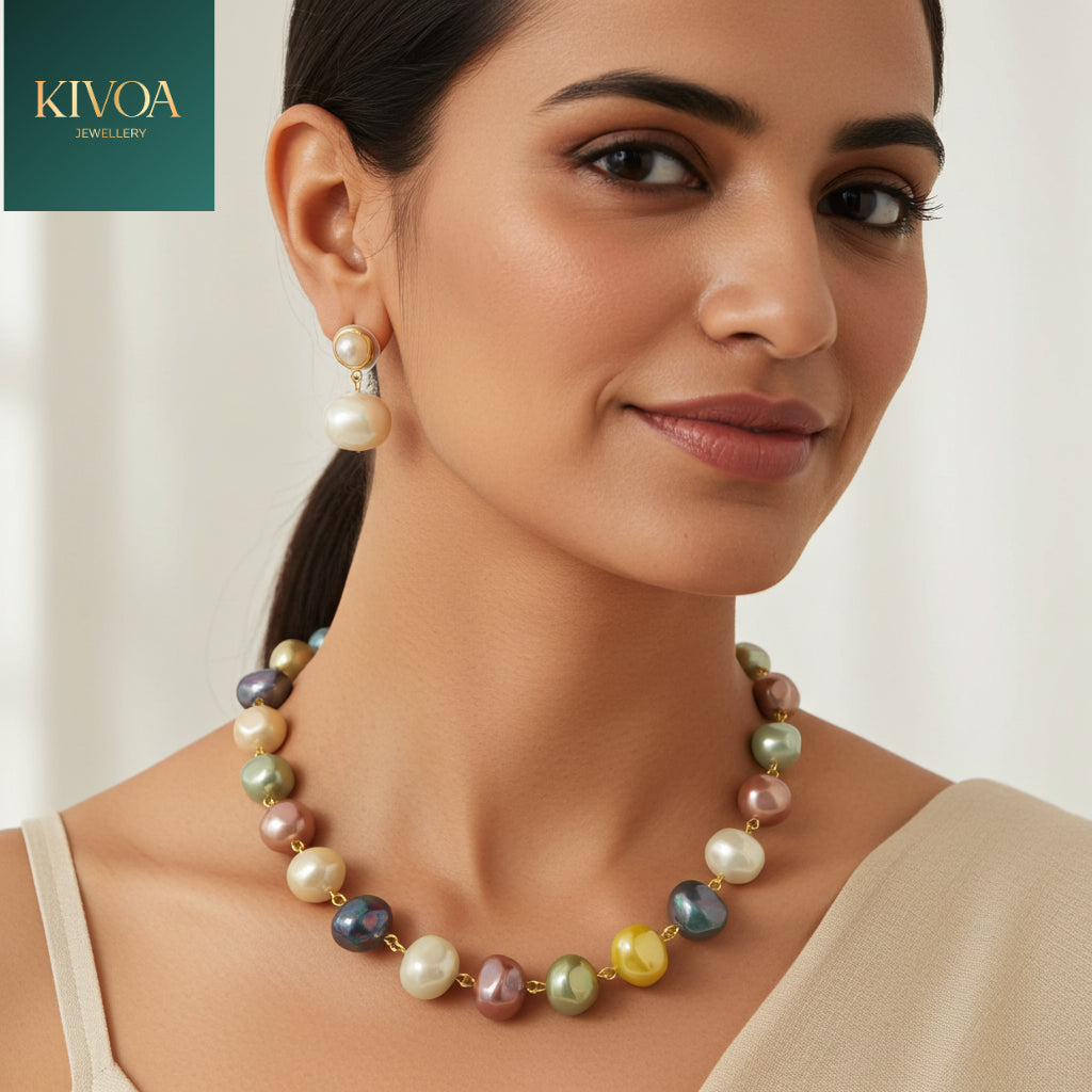 Multi-Color Pearl Statement Necklace Set