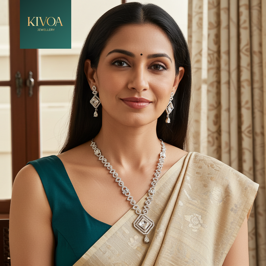 Classic Geometric CZ Pendant Necklace Set