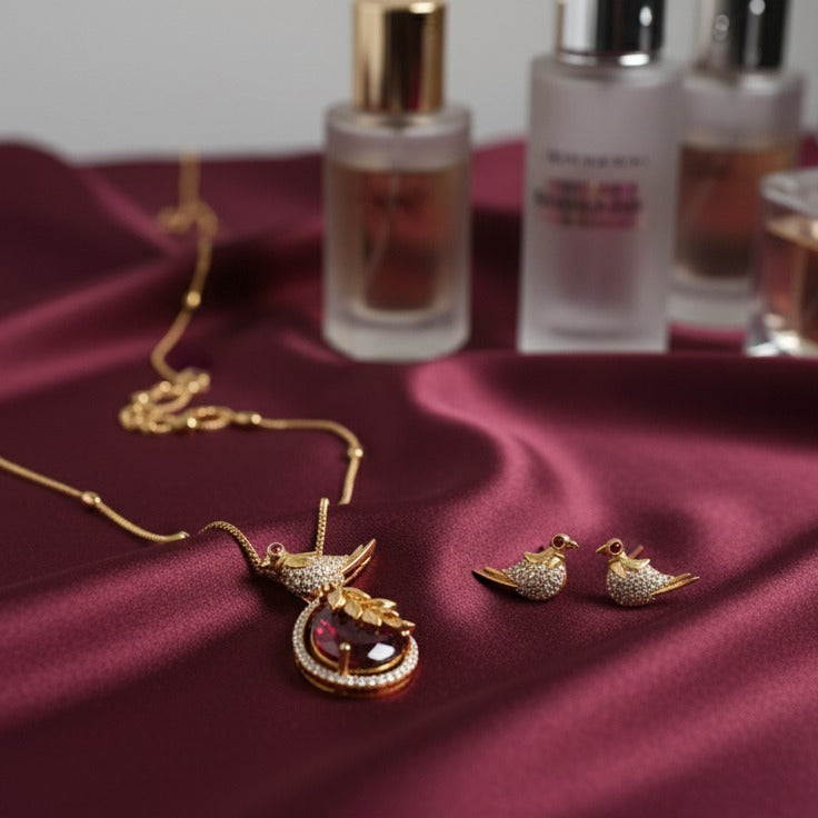 Ruby Bird Diamond Gold Set