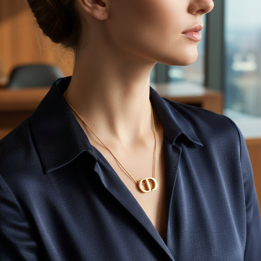 Golden Elegance Interlocking Oval Necklace